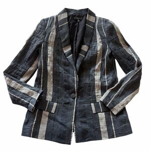 Anthropologie Drew Linen-Blend One-Button Blazer Jacket Black White